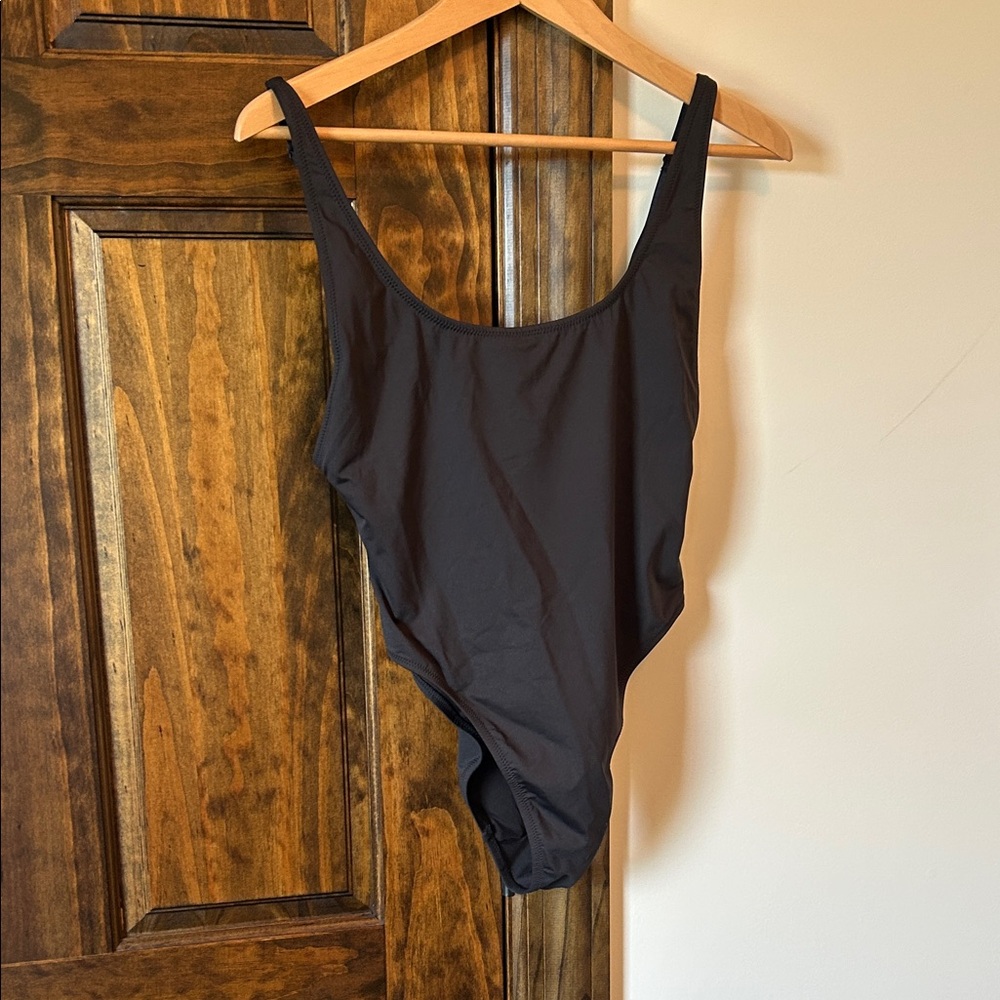 SKIMS Black Scoop Neck One-Piece Bodysuit